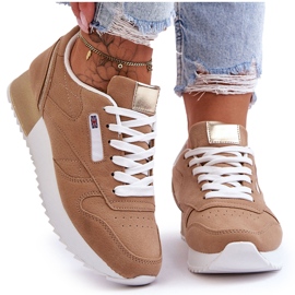 PM1 Scarpe sportive Merida in pelle beige con plateau e lacci