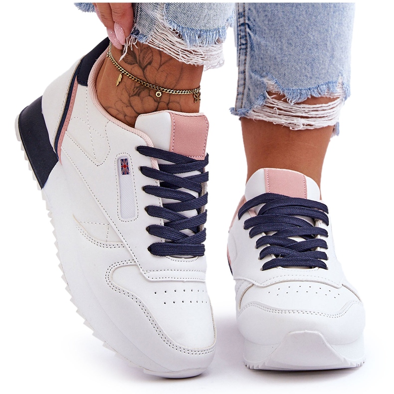PM1 Merida Scarpe sportive in pelle con plateau e lacci bianchi e blu scuro bianca