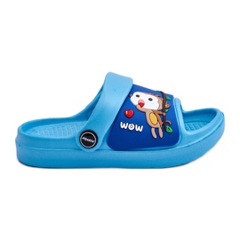 WJ1 Sandali Ciabatte Bimba Leggeri Con Motivo Animalier Blu Rico