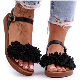 Sandali Da Donna Con Fiori In Tessuto Fiori Neri nero