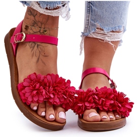 Sandali Donna Con Fiori In Tessuto Fiori Fucsia rosa