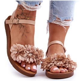 Sandali Donna Con Fiori In Tessuto Fiori Beige