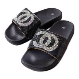 Ciabatte nere decorate con strass di Glendale nero