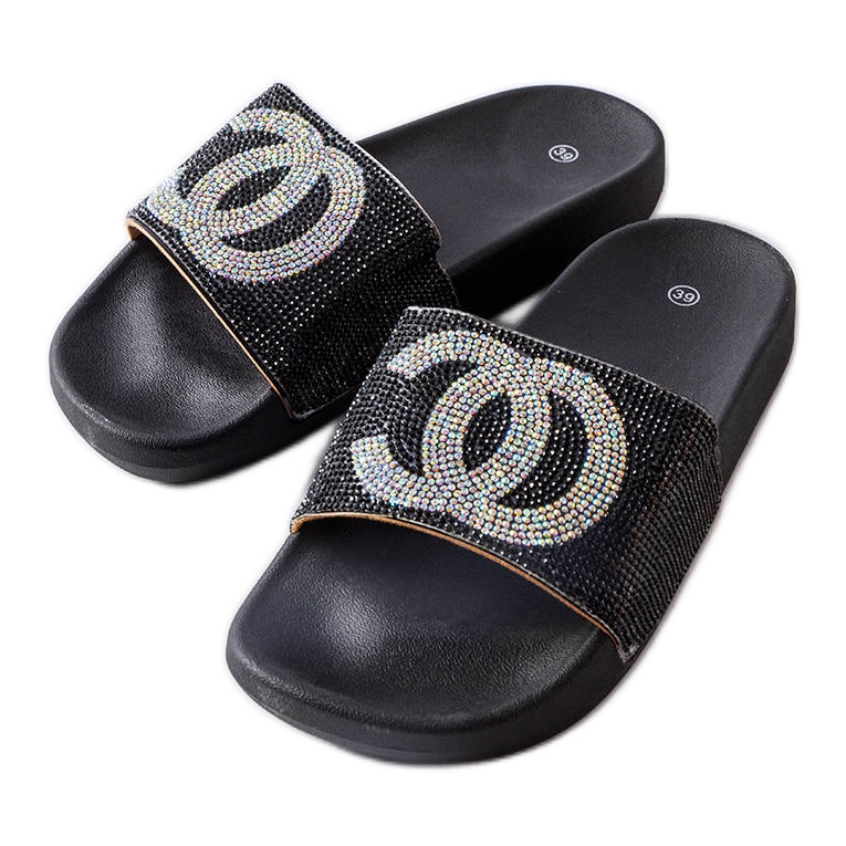 Ciabatte nere decorate con strass di Glendale nero