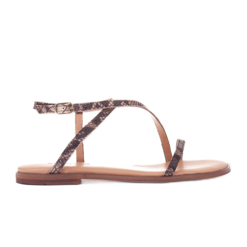 Marco Shoes Sandali in pelle con fondo piatto marrone