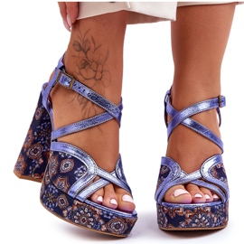 Sandali con tacco in pelle Maciejka 06084-17 Blu navy
