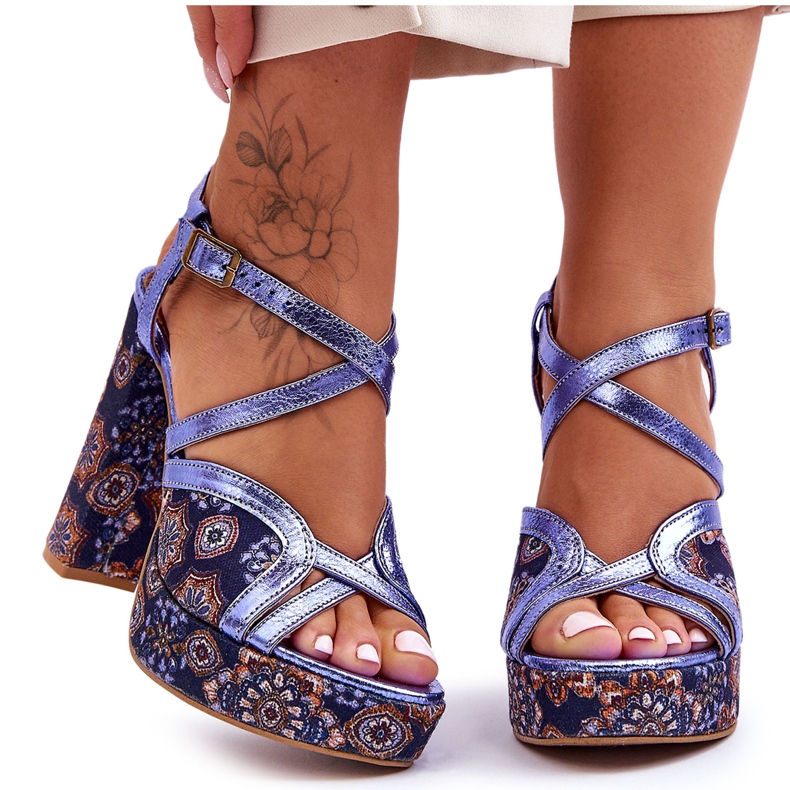 Sandali con tacco in pelle Maciejka 06084-17 Blu navy