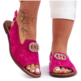 Sandalo Piatto In Camoscio Con Decorazione Nicole 2744/067 Fucsia rosa