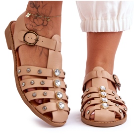 Sandalo Piatto Donna Con Zirconi Beige Ascot