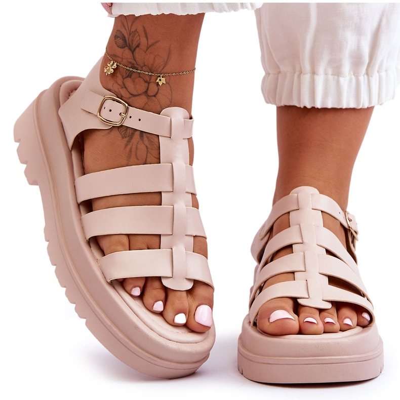 Sandali In Pelle Con Righe Colet Beige