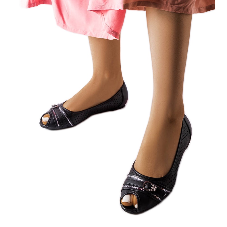 Ballerine traforate nere con strass di Creek nero