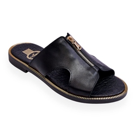 Lemar Pantofole da donna con cerniera decorativa Black Clarence nero