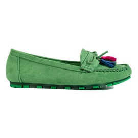 Mocassini boho Shelovet in camoscio verde con nappine