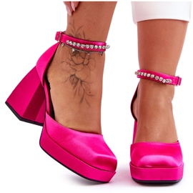 Décolleté alla moda su tacchi massicci con zirconi fucsia Adel rosa