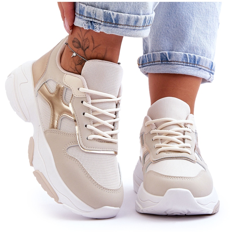 PS1 Sneakers Stringate Donna Beige-Oro Cortes