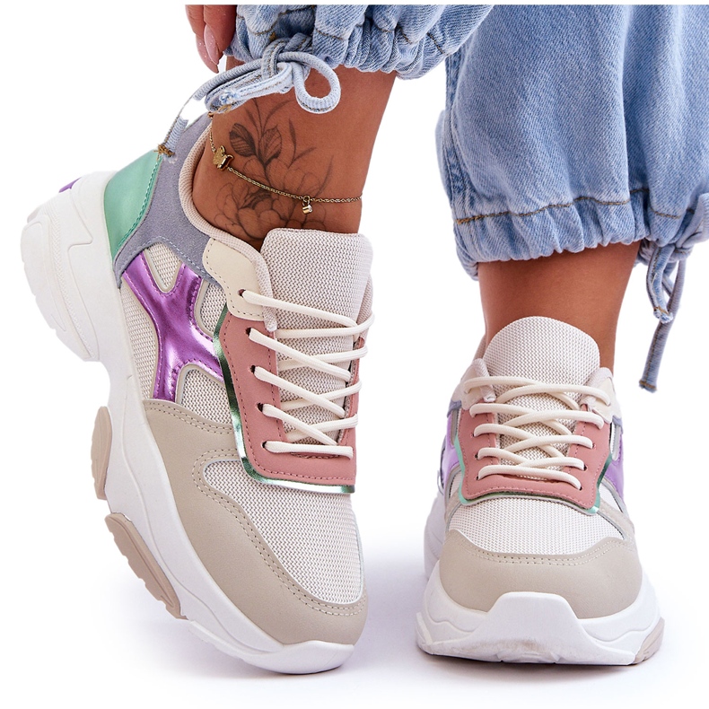 PS1 Sneakers Stringate Donna Beige-Verde Cortes multicolore