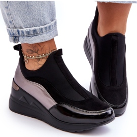 PE1 Sneakers Slip-On Con Zeppa Da Donna Nere E Argento Farro nero