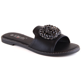 Ciabatte basse da donna comode con zirconi neri S.Barski Kv 520-30 nero