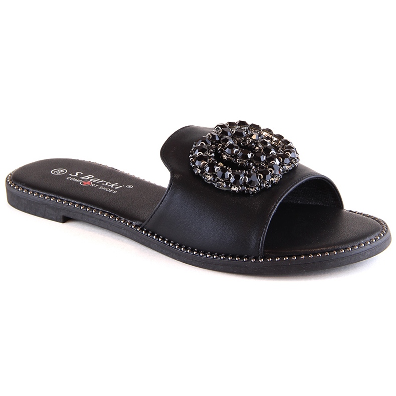 Ciabatte basse da donna comode con zirconi neri S.Barski Kv 520-30 nero