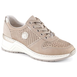 Rieker N4346-60 scarpe sportive con zeppa traforate beige da donna