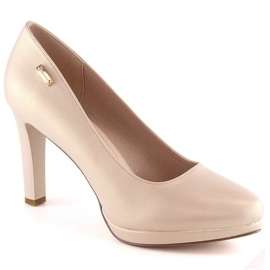 Decolletée da donna con tacco alto e plateau camoscio beige Sergio Leone 1431