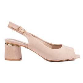 Sandalo Shelovet in camoscio con tacco basso color beige