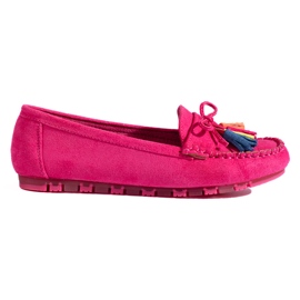 Mocassini boho in camoscio fucsia con nappine Shelovet rosa