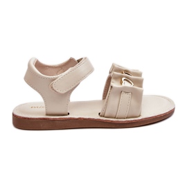 Sandalo Bambina Con Velcro Cuori Avana Beige