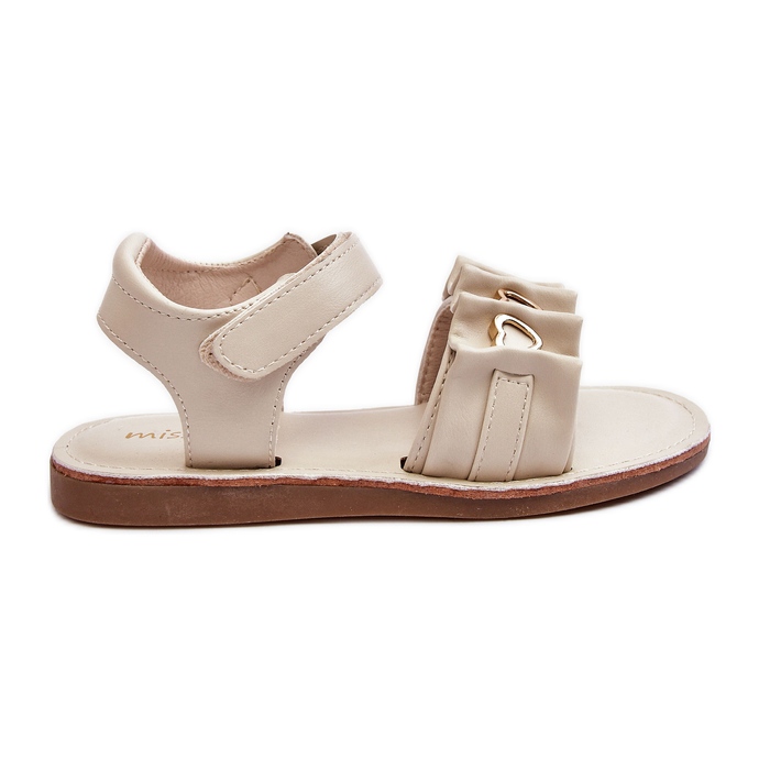 Sandalo Bambina Con Velcro Cuori Avana Beige