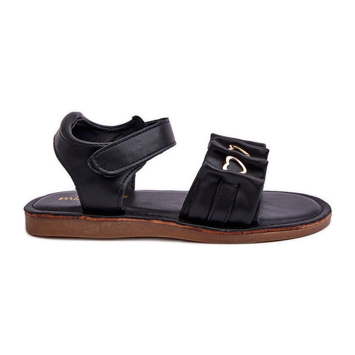Sandalo Bambino Con Velcro Cuori Avana Nero