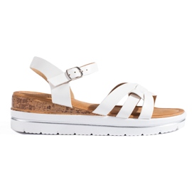 Sandalo donna Shelovet bianco con zeppa bassa bianca