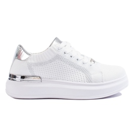 Sneakers con plateau traforato in tessuto Shelovet bianco