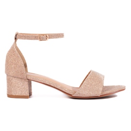 Eleganti sandali glitterati con tacco basso Shelovet oro d'oro