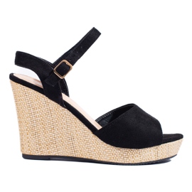 Espadrillas nere Shelovet con zeppa alta nero