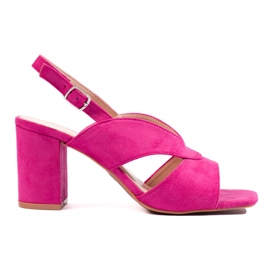 Sandali con tacco alto in camoscio fucsia di Vinceza rosa