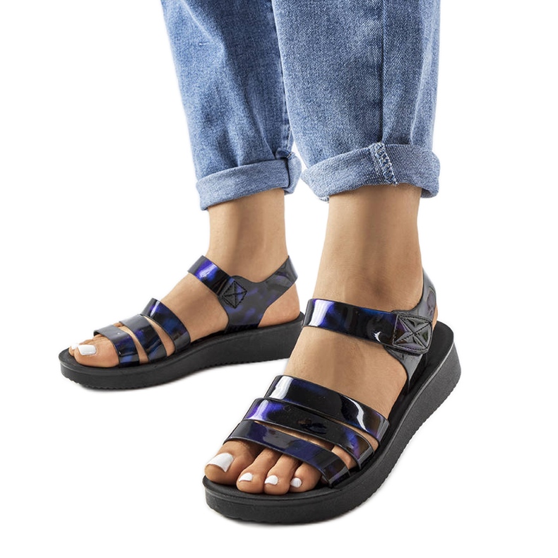 Sandali con zeppa blu navy di Covillon nero