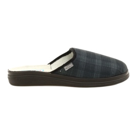 Pantofole isolanti da uomo Befado con motivo in PU a quadretti 132M016, blu navy grigio