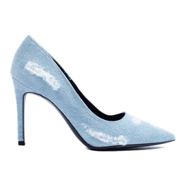 Décolleté Shelovet in denim con tacco alto blu