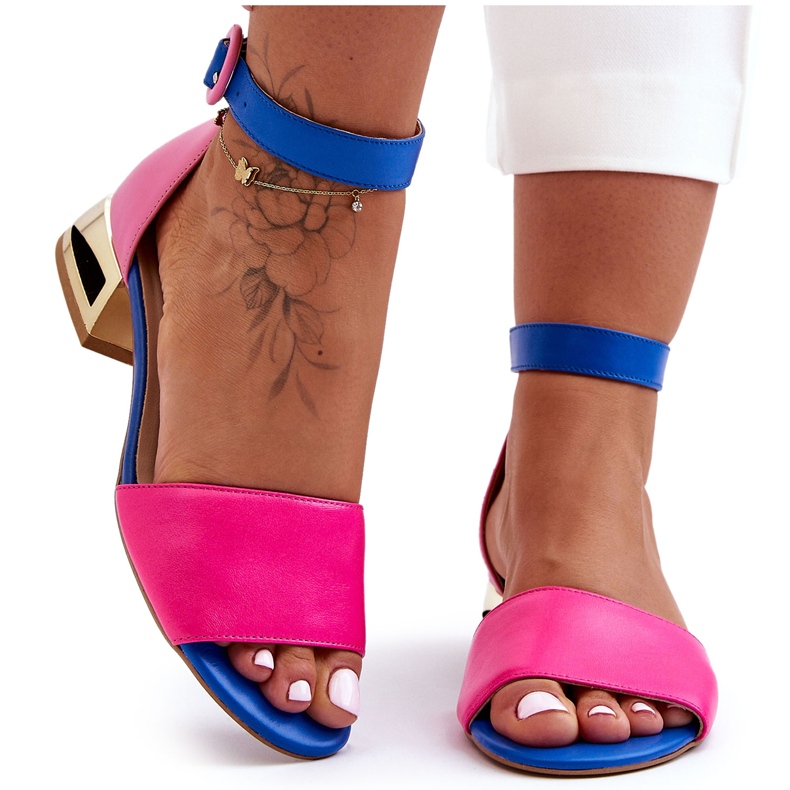 Sandali in pelle su tacchi dorati Laura Messi 2143 rosa-blu