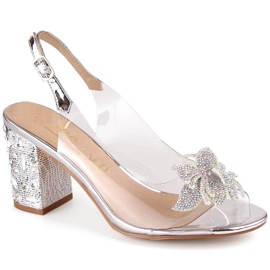 Sandali da donna in argento trasparente con zirconi S.Barski MR1037-18