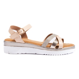 Sandalo Shelovet con zeppa bassa beige e oro