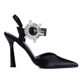 Décolleté con tacco in raso nero di Shelovet