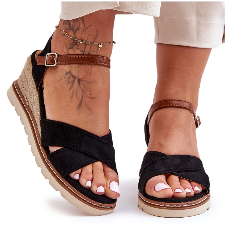 Sandali con zeppa in camoscio chiaro Celine neri nero