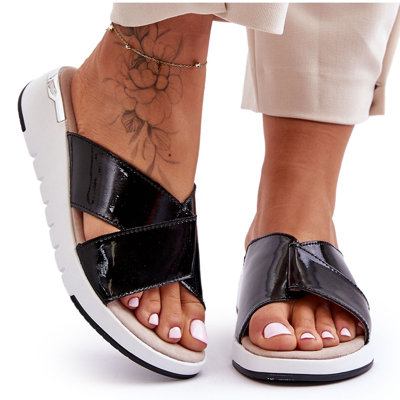 Pantofole Laccate Zeppa Bassa S.Barski AL22469 Nero
