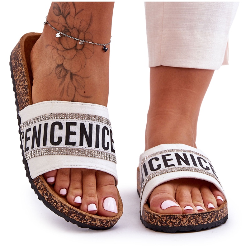 Pantofole In Sughero Con Zirconi Bianchi Be Nice bianca