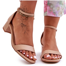 Sandali in pelle con tacco tinta unita Beige Ispirami!