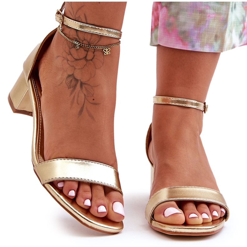 Sandali in pelle con tacco Plain Gold Ispirami! d'oro