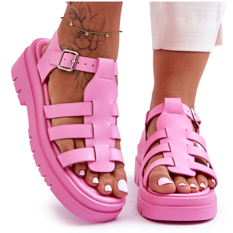 FS1 Sandali Bassi In Pelle Con Cinturino Diosa Rosa