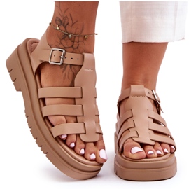 Sandali Bassi In Pelle Con Righe Diosa Beige