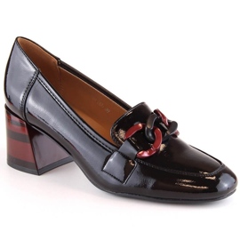 Vinceza W JAN232A scarpe laccate nere con tacco decorativo nero